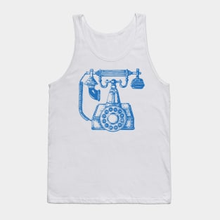 Vintage Phone Block Print in Blue and White Tank Top